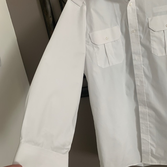 Pilot/aviator White Button Down Long Sleeve Shirt 16 1/2 Neck - Picture 2 of 6